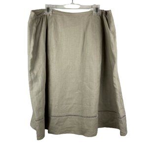 Talbots A Line Skirt Linen Lined Elastic Waist Side Zipper Tan